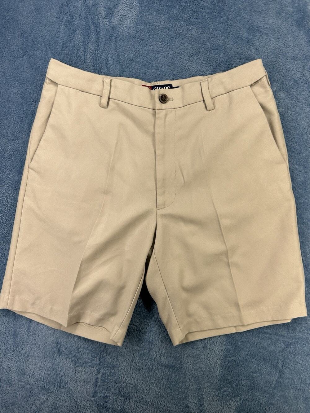 Chaps Shorts Mens 32 Beige Chino Mid Rise Preppy Pockets Flat Front Cotton